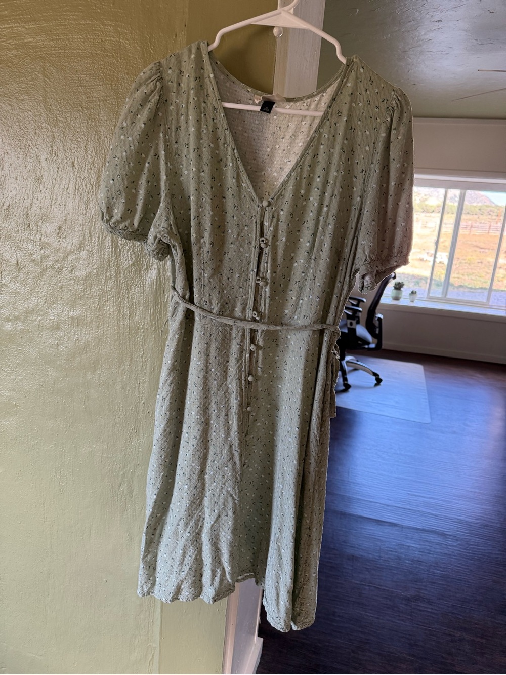Universal Thread Sage Green Eyelet Button-Front Mini Dress